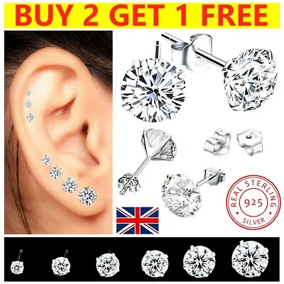 £1.23 • Buy Women Men Genuine 925 Sterling Silver Cubic Zirconia Stud Earrings Ladies Set CZ