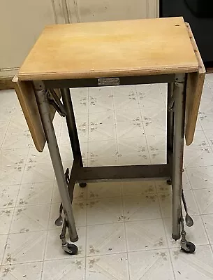 $185 • Buy Typewriter Table Drop Leaf Rolling Wood Top Metal Stand Hi Lo Industrial