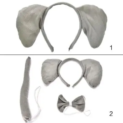 Child Adult Animal Costume Set Large Elephant Ears Headband  Ties Long Tail H • £5.46