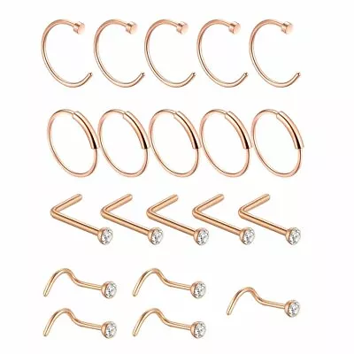 20pcs 20G CZ Nose Rings Hoop L-Shaped Stainless Steel Studs Screw Body Piercing • $9.99