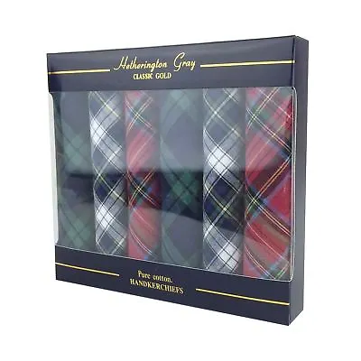 6 Pack Mens/Gentlemens Tartan Handkerchiefs 100% Cotton In A Gift Box • £14.99