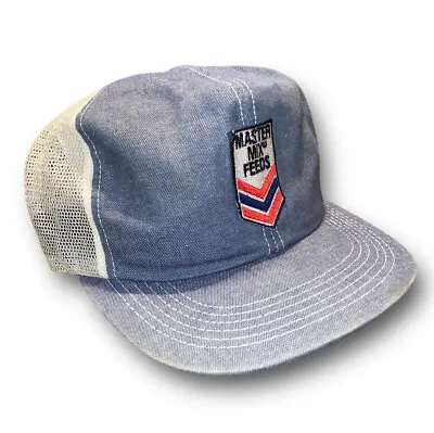 Vintage MASTER MIX FEED Denim Patch Mesh SNAPBACK TRUCKER HAT CAP K-PRODUCTS • $68.51
