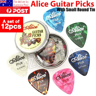$5.95 • Buy 12Pcs Celluloid Acoustic Alice Guitar Picks Pick Set Bulk + Case Box Tin AU