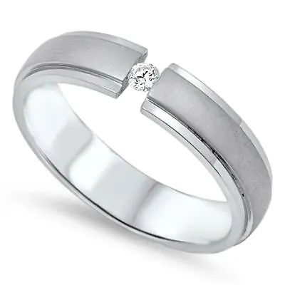 Men's Wedding Tension White CZ Ring New 316L Stainless Steel Band Sizes 7-14 • $7.99