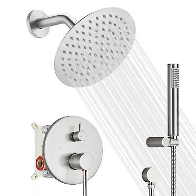 Brushed Nickel Shower Faucet Set With Valve Handle Rain Shower Head Combo System • $61.49