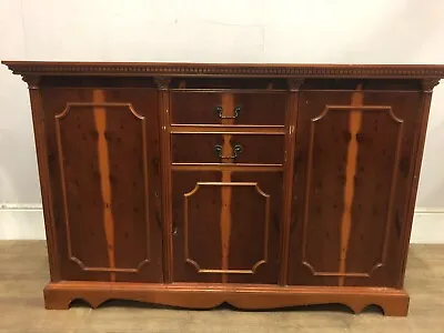 Large 5ft Reproduction Yew Wood 2 Drawer 3 Cupboard Sideboard With Key • £99.99