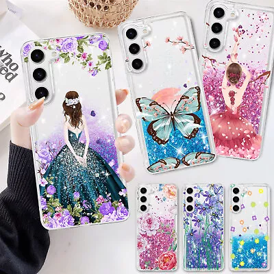 Girl Floral Liquid Glitter Cover Phone Case For Samsung Galaxy A15 A05S S24 S23 • $10.69