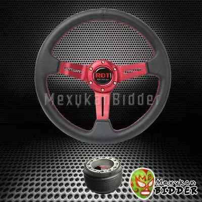 Black/Red 330mm Deep Dish Steering Wheel & Hub Adapter W/Horn Integra 90-93 DA • $57.49