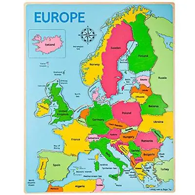 Europe World Map Puzzle Wooden Toy Jigsaw Puzzles For Kids 3 4 5 Year Olds Toys • £13.50