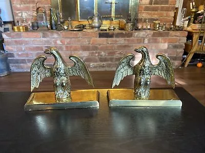 Pair Of Vintage Virginia Metalcrafters Solid Brass Federal Eagle Bookends 8-14 • $50