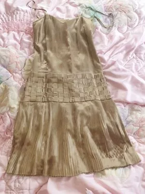 ROHMIR Vintage 00s Y2k Gold Khaki Colour Silk Pleated Dress • £100