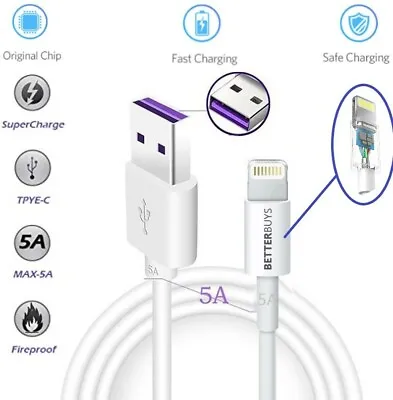 $6.99 • Buy 5 AMP Super Fast Charging Data Sync To USB Cable For Apple IPhone IPad 