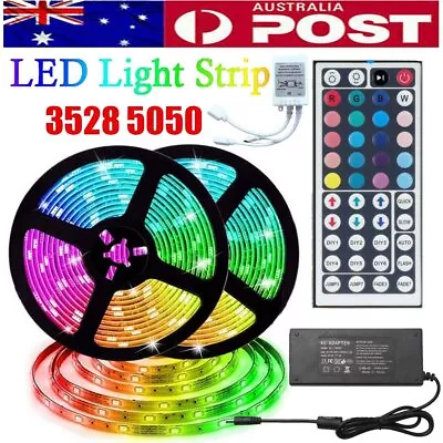 $8.89 • Buy 30M RGB LED Strip Lights 5M 10M 20M 3528 5050 44Key IR Remote 12V Power Supply