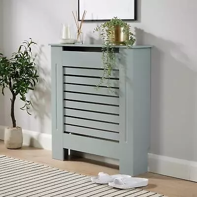 Small Grey Radiator Cover Wooden MDF Wall Cabinet Shelf Slatted Grill Modern • £29.99