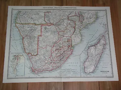 1908 Antique Map Of South Africa Namibia Madagascar Botswana  Industry Commerce • £22.39