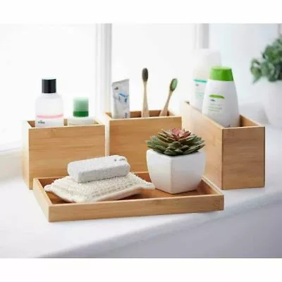 £19.99 • Buy Bathroom Accessory Set 4pc Bamboo Toilet Natural Oriental Home Bath Storage Set