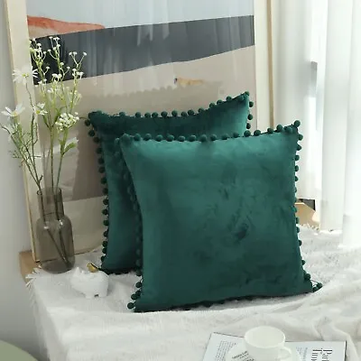 Pom Pom Velvet Cushion Covers Pillow Cases Soft Cushion Cover Sofa Home Decor UK • £4.99