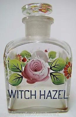 WITCH HAZEL Antique Apothecary Drug Store Square Glass Bottle Hand Painted Jar • $295