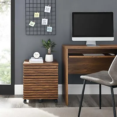 Modway Render Mid-Century Modern Office File Cabinet In Walnut • $127.34