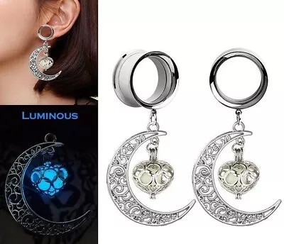 Pair Luminous Globe Moon Ear Tunnels Ear Gauges Ear Plugs Body Jewelry Piercings • $16.37