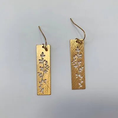 Brass Gold Colored Metal Branch Design Cut Out Rectangle Drop Dangle Earrings • $9.99
