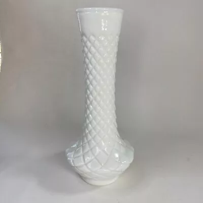 Milk Glass Flower Bud Vase Vintage Propagation 9  White Diamond Pattern • $19.99