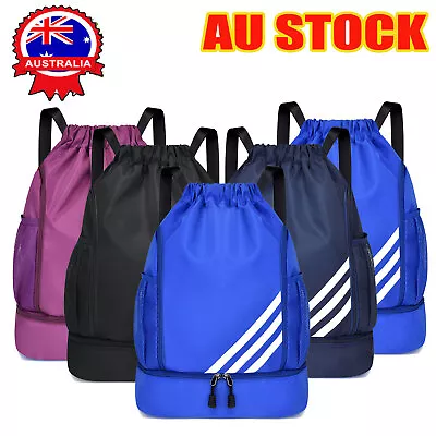 Unisex String Drawstring Travel Backpack Sports Cinch Sack Tote Gym Storage Bag • $9.59