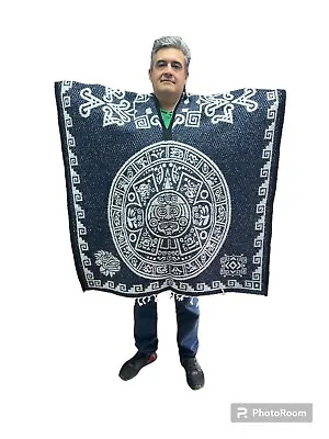 Mexican Poncho  Calendario Azteca  Mexico  Aztec  warrior  Navy Blue • $38