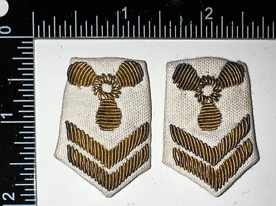 WWII US Merchant Marine ? Bullion Machinist SNAP ON Collar Insignia PAIR • $25