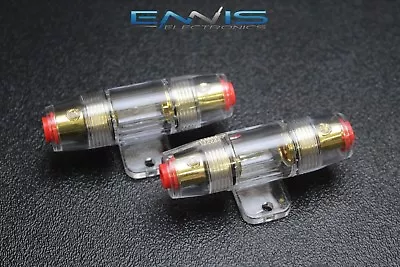 2 Pack Agu Fuse Holder 4 6 8 10 Gauge In Line Glass Fuses Awg Wire Gold • $10.95