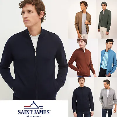 Saint James Mens Colorado Full Zip Cardigan Designer Wool Jumper Sweater Knit • £79.99