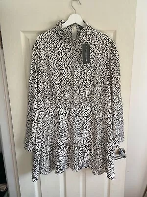 Women's PLT Dalmation Print High Neck Frill Hem Shift Dress Size 20 • £14.99