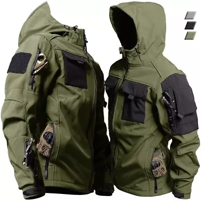 Men Military Soft Shell Waterproof Windproof Hooded Jacket Outdoor Fashion Coat • $66.89