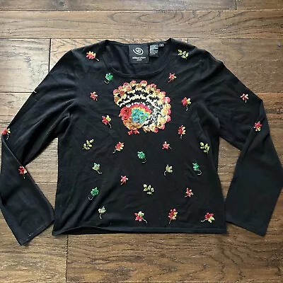Vintage Michael Simon Thanksgiving Sweater Size Medium Sequin Turkey • $40