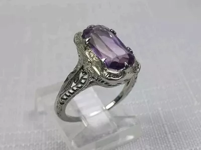 Vintage 18k White Gold & Amethyst Ring Size 5.5 Weight 3.4g Not Scrap • $50