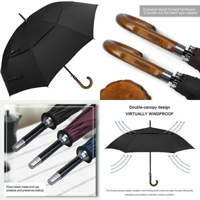 G4Free Wooden J Handle Classic Golf Umbrella Windproof Auto Open 52 Inch Large O • $44.73