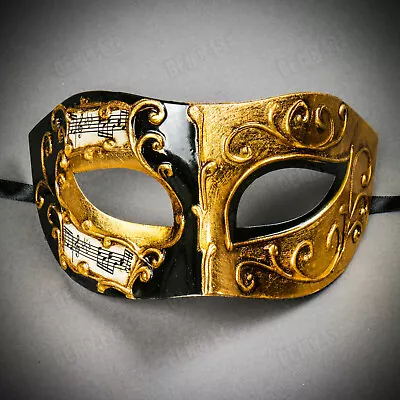 Venetian Black Phantom Classic Eye Mask W/ Hand Crafted Gold Lining Masquerade • $16.99