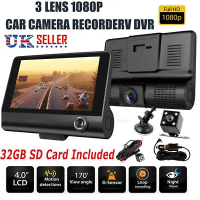 Car Dash Camera With 32GB SD Card HD 1080P LCD  4  Dual Lens Front & Rear Cam UK • £25.89