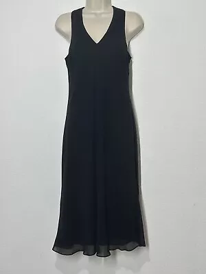 Vintage Ann Taylor Size 4 100% Silk Chiffon Black Sleeveless Midi Dress • $29.95