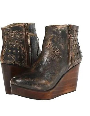$85 • Buy BED STU Ghent Womens Bootie Platform Studded Ankle Wood Wedge Heel Shoe Size 8.5