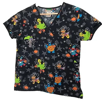 Sesame Street Halloween XS Scrub Short Sleeve Big Bird Zoe Elmo Cookie Monster • $13.58