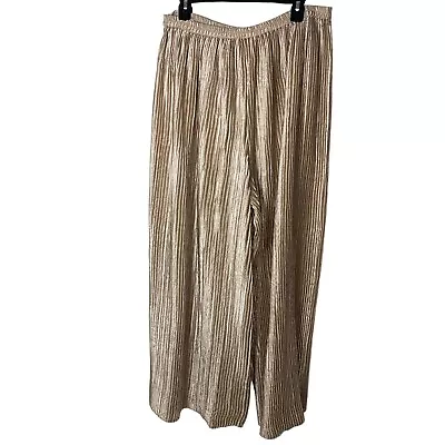 Jeanne Marc Collection Vintage Womens Pants Size L Gold Pleated Wide Leg Palazzo • $75.99