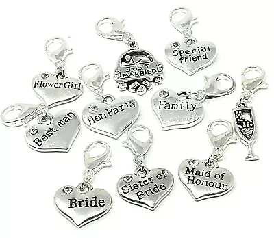 Wedding Hen Party Themed Heart & Message Heart Clip On Charms Favours • £1.85