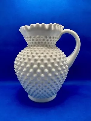 Vintage Large Fenton Hobnail Pitcher White Milk Glass 8.25” Tall 3 Pounds • $20