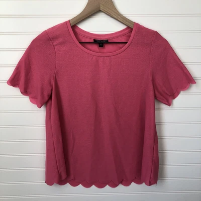 £4.83 • Buy Topshop Bright Pink Scalloped Edge Hem Crop Tee Top US 4