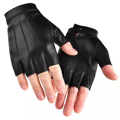 Unisex Fingerless Leather JFitness Gloves Outdoor Solid Sports Half Finger Glove • $11.78