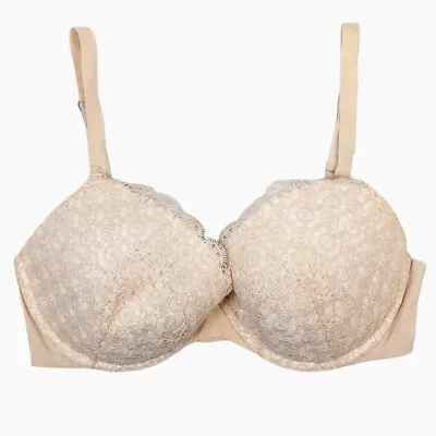 Victoria's Secret Demi Uplift Bra Women's Size 36D Biofit Beige Knit Lace EUC  * • $18.95