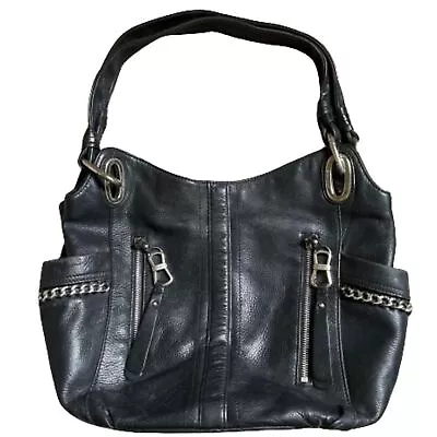 B Makowsky Handbag Black Leather With Chain Accent  • $115.95