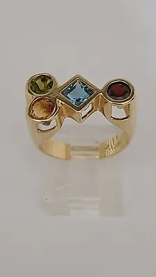 Vintage Multi Color Stone Ring 14k Yellow Gold Blue Topaz Garnet Peridot Citrine • $695