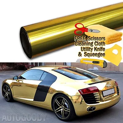 60  X 60  Gold Chrome Mirror Vinyl Film Wrap Sticker Decal Stretchable 5ft X 5ft • $43.09